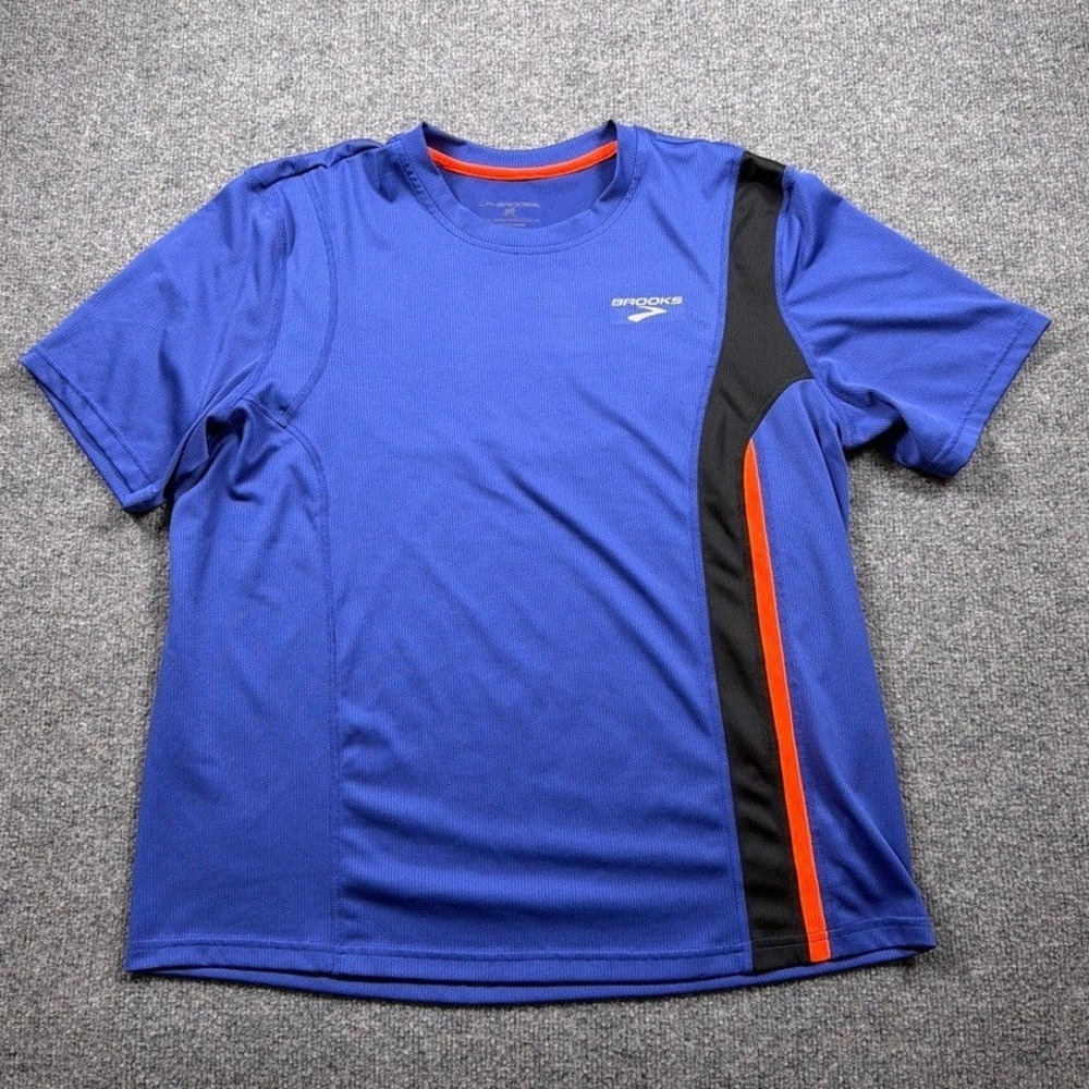 Brooks Equilibrium Running Shirt Men Large Blue Short Sleeve Tech Performance